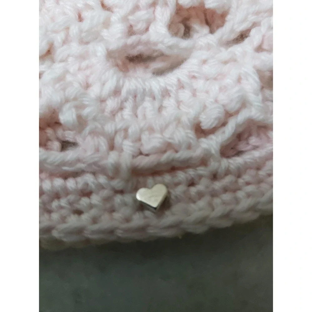 Handmade Crochet Chain Mesh Beanie Knit Cottage Mystic Fairy Lacy Coquette Pink